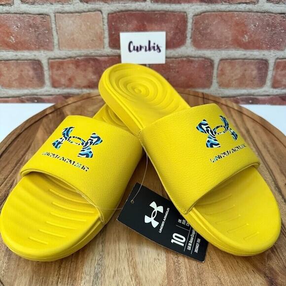 Under Armour Ansa Graphic Logo Women's Size 10 Yellow Slide Sandals New - Picture 1 of 8